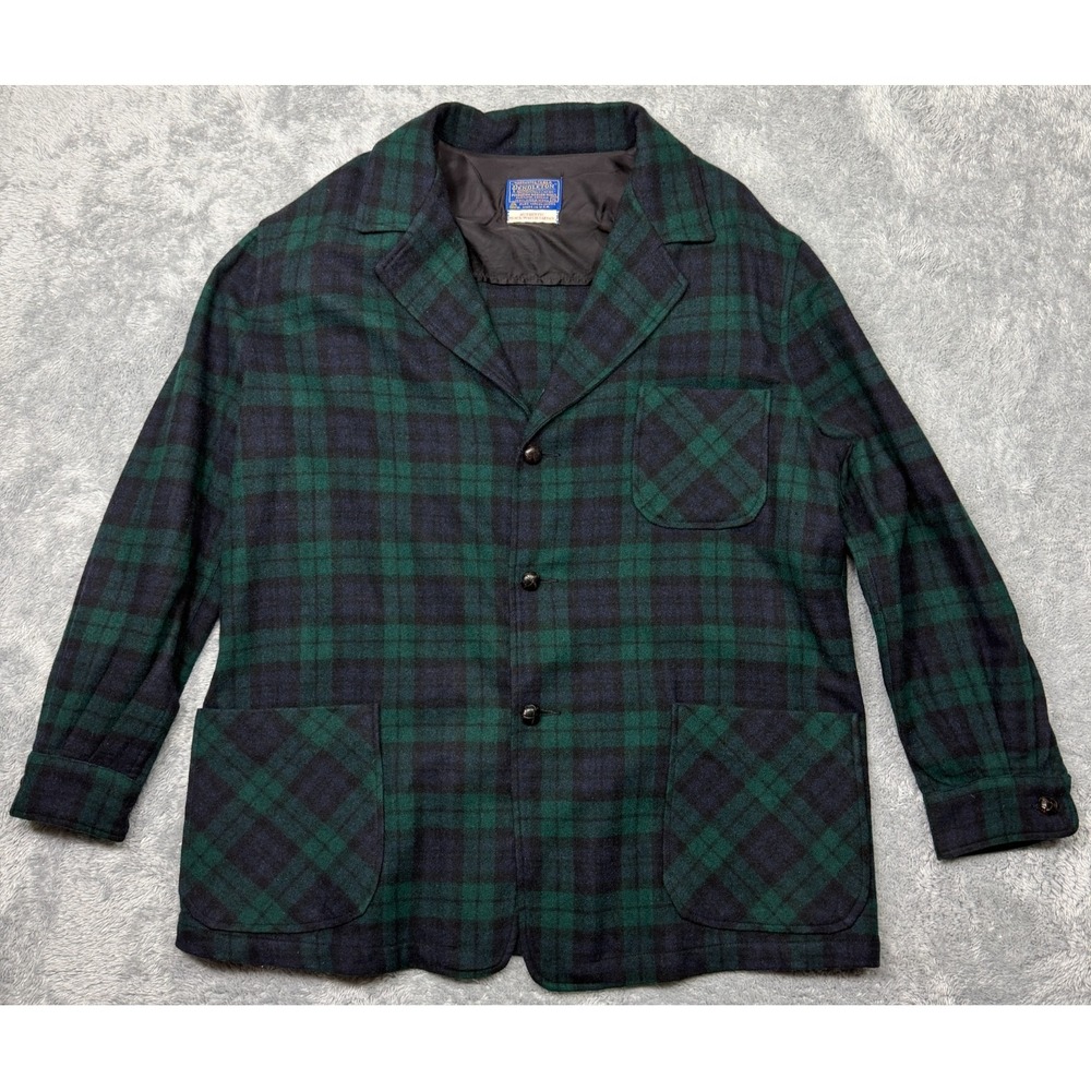 Vtg Pendleton Smoking 49er Jacket Mens XL Green Blue Black Watch Tartan Plaid